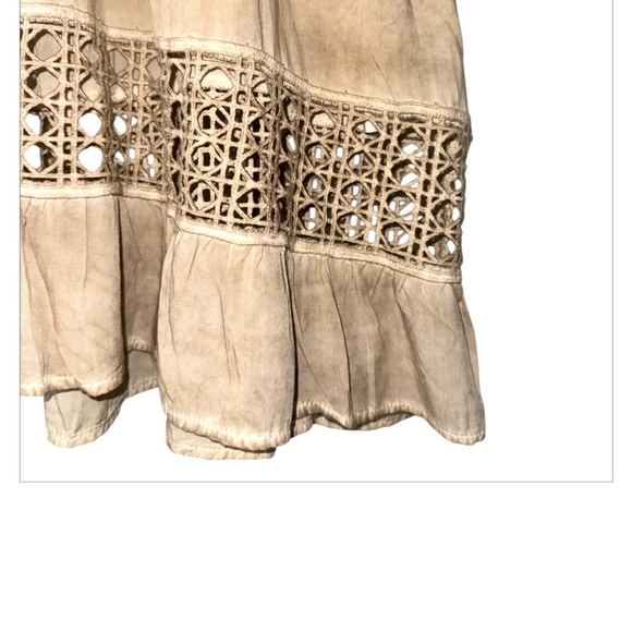 Boho Mini Babydoll dress Sand color Ruffles and detailed hem design Sz Small - Picture 5 of 9